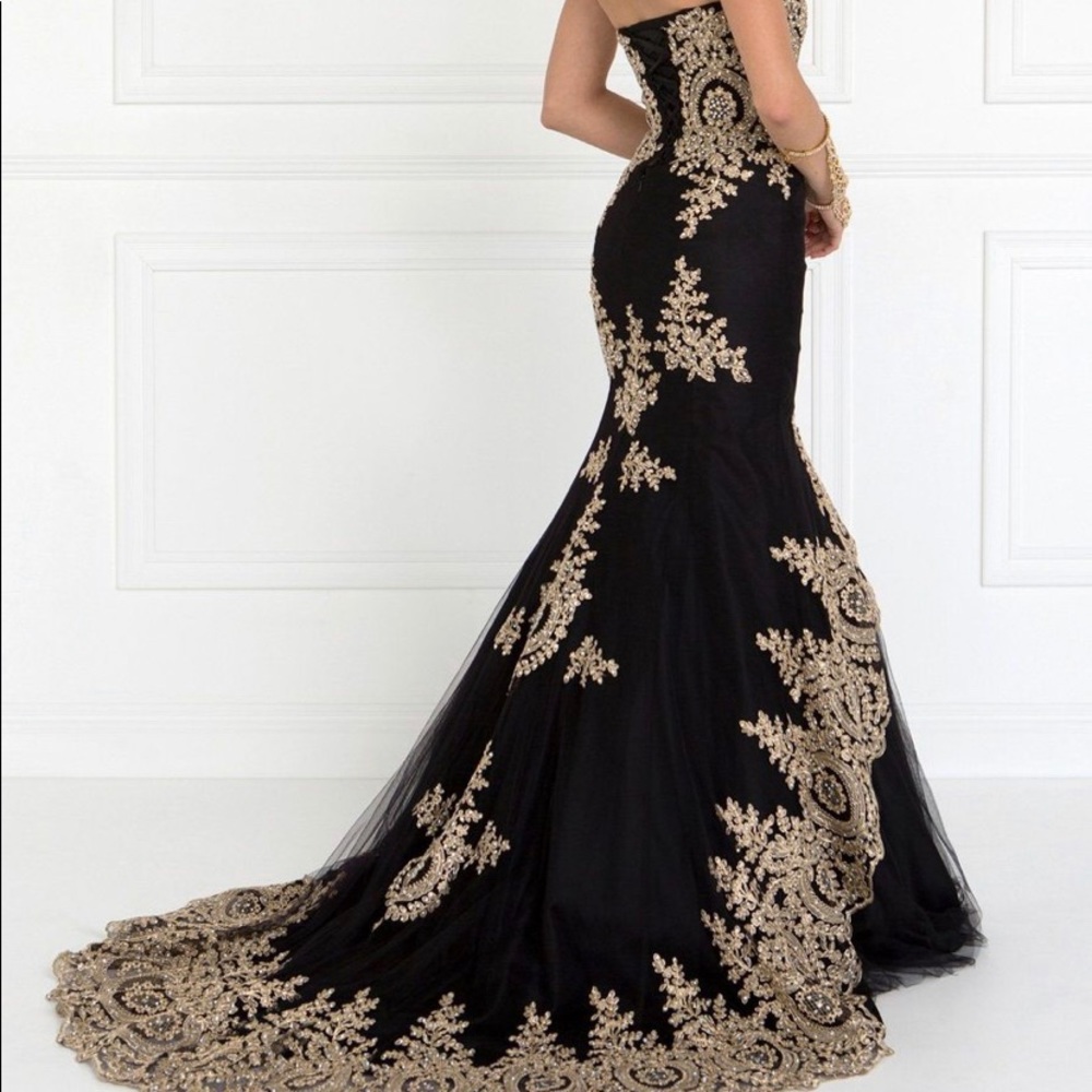 Elizabeth K Gold & Black Prom Dress